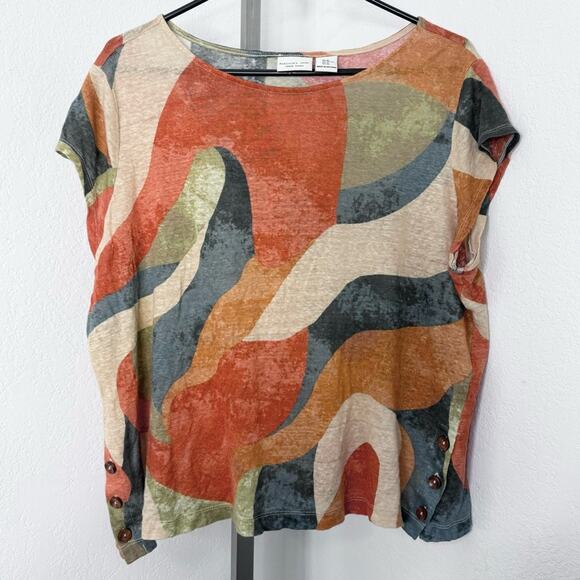 Linen Abstract Print Top Rachel Zoe Artsy Boho Retro Resortwear Summer Size XL - Picture 6 of 7